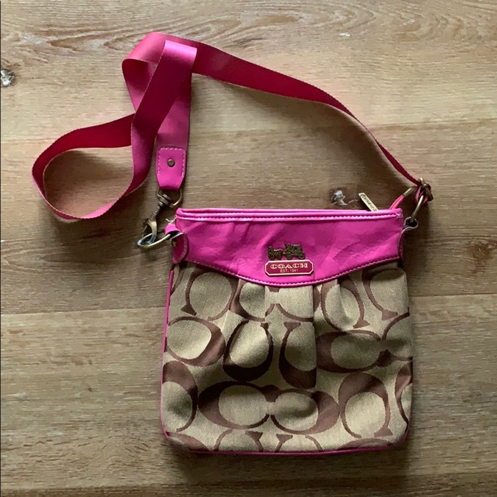 Pink and brown Coach crossbody purse